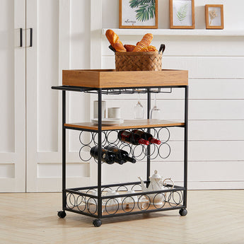 3-Tier Kitchen Cart Wine Serving Trolley Rolling Bar Island Kitchen Cart & Trolley Living and Home 