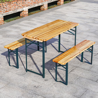 3-Piece Outdoor Wooden Foldable Table Benches Set