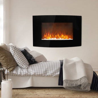 35 Inch Curved Screen Electric Fireplace Realistic 1800W Fire Effect Heater Wall Mounted Fireplaces Living and Home 