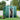 Dark green metal storage shed, open sliding door, sloped roof vents