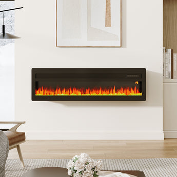 50 Inch Best Modern LED Electric Fireplace Heater Inserts with Tempered Glass & Remote and Adjustable Flames