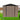 Brown metal garden storage shed with black roof and sliding double doors, centered handle