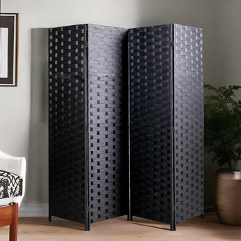 180cm H Woven Fiber 4 Panel Folding Room Divider, Black