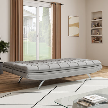 Grey Linen Upholstered Convertible 3-Seater Sofa Bed