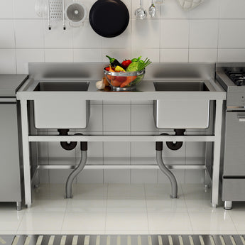 130cm W Commercial Kitchen Sink 2 Compartment Stainless Steel