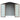 Metal storage shed with two open doors, interior panels, and vented apex roof