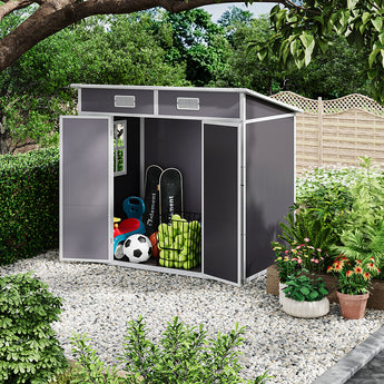 194.1cm W Outdoor Plastic Garden Storage Shed, Light Grey