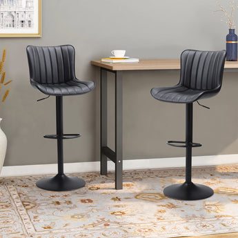 Set of 2 Adjustable Black PU Leather Bar Stools with Backrests