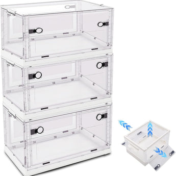 Set of 3 Visual Folding Storage Boxes with Wheels for Home Organizer