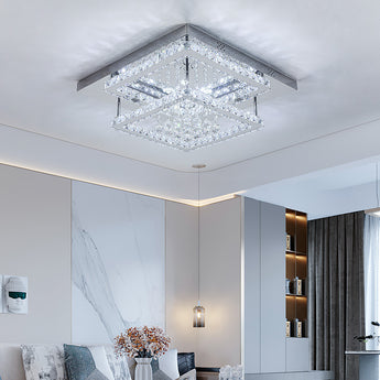 55cm W Double Tier Square Crystal Ceiling Light with Pendants