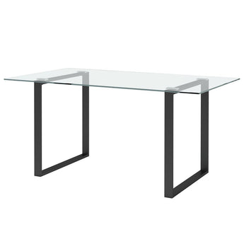 Modern Rectangular Tempered Glass Dining Table with Metal Legs