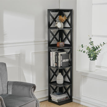 5 Tiers Black/ White Wooden Vertical Shelf