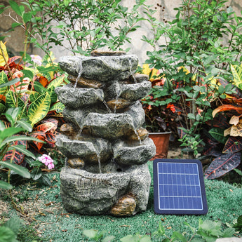 47cm Height Solar Power Garden Water Feature Cascading LED Rockfall Fountains & Waterfalls   2.0New 