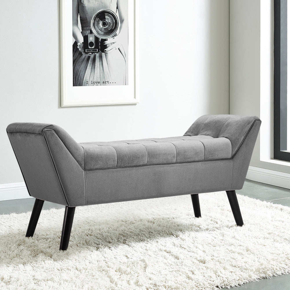Velvet Upholstered Ottoman Footstool Raised Arms