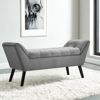 Grey Velvet Upholstered Ottoman Footstool with Raised Arms