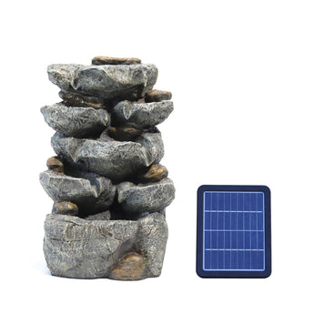 47cm Height Solar Power Garden Water Feature Cascading LED Rockfall Fountains & Waterfalls   