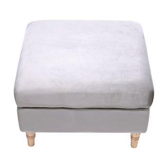 Grey Velvet Upholstered Square Ottoman Footstool with Wooden Legs