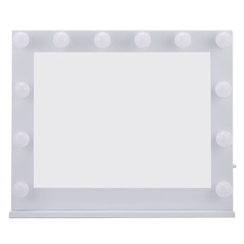 White Rectangular Makeup Mirrors with 12 LED Bulbs with Base