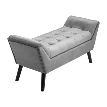 Grey Velvet Upholstered Ottoman Footstool with Raised Arms