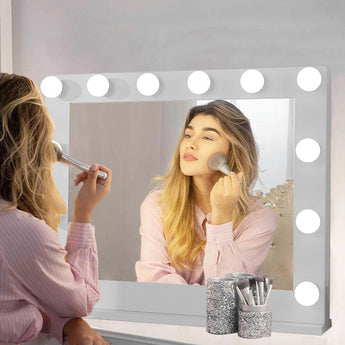 White Rectangular Makeup Mirrors with 12 LED Bulbs with Base