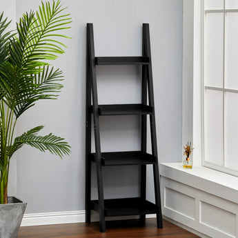 Black 4 Tier Wooden Trapezoidal Standing Shelves