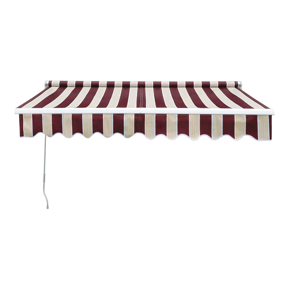 Retractable Patio Awning - Manual Shelter - Red & White Awnings   