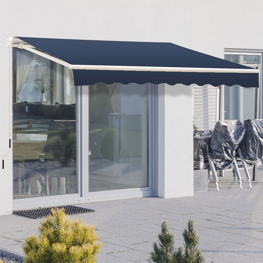 Retractable Patio Awning - Manual Shelter - Blue Awnings   