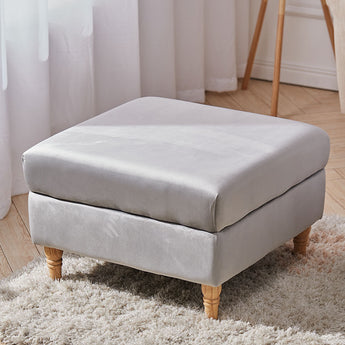 Grey Velvet Upholstered Square Ottoman Footstool with Wooden Legs