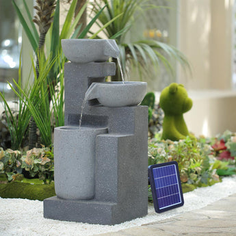 Solar Powered Garden Cascading Water Fountain with Rockery Decor