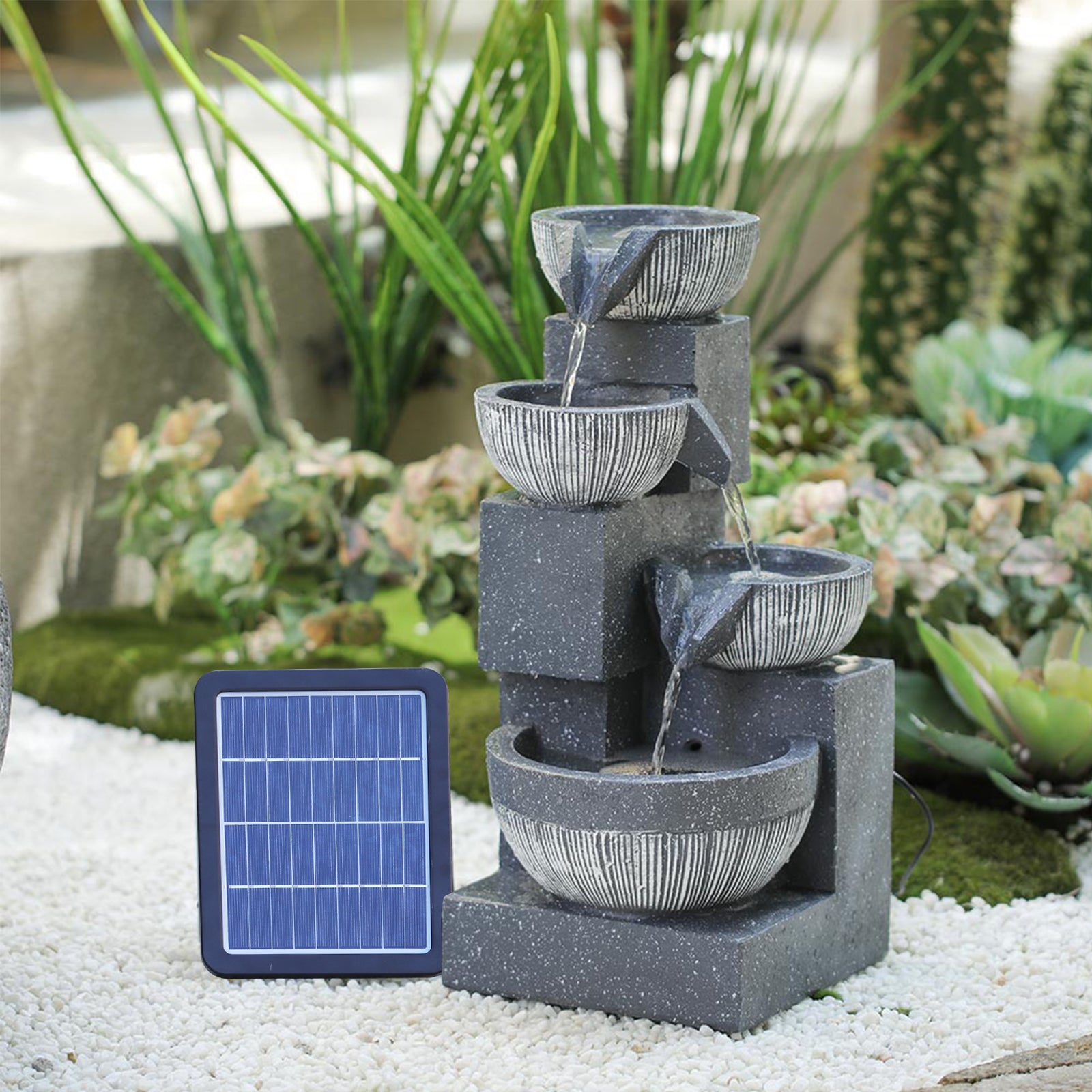 4 Tierd Solar Powered Garden Cascading Fountain LED Lights