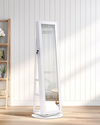 White Rotating Jewelry Organizer Cabinet with Mirror Jewellery Armoires Living and Home 