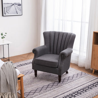 Living Room Armchair High Seat Velvet Chair with Rubberwood Legs