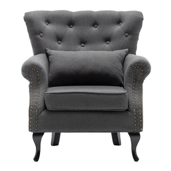 Buttoned Linen Upholstered Armchair with Cushion