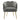 Grey upholstered shellback chair, front view with deep seat and gold tapered legs