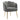 Grey shellback armchair with rounded arms and upholstered seat; gold legs