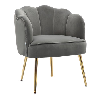 Grey Frosted Velvet Armchair Shell-shaped Wingback Chair with Gold Metal Legs