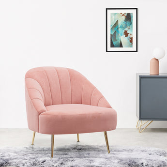 Pink Frosted Velvet Single Sofa Padded Wingback Sofa with Metal Legs