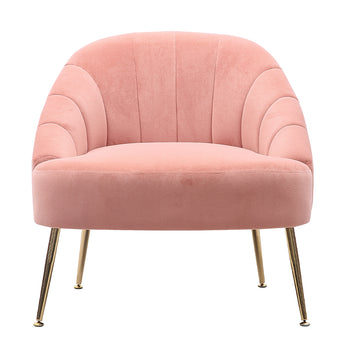 Pink Frosted Velvet Single Sofa Padded Wingback Sofa with Metal Legs