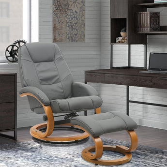 High Back PU Leather Recliner  Grey Armchair with Footstool