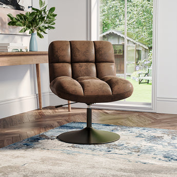 Brown Faux Leather Upholstered Swivel Chair