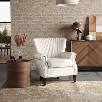 Beige Linen Upholstered Armchair