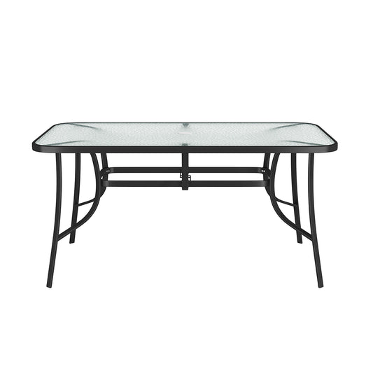 150CM Wide Outdoor Dining Table with Tempered Glass Top and Parasol Hole