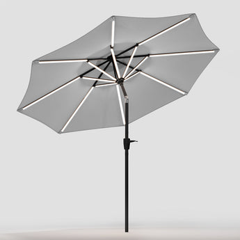 Light Grey 3M Lighted Market Sunbrella Umbrella with Solar Strip LED Lights Parasols & Rain Umbrellas   