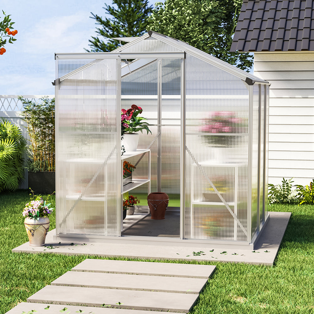 White Framed Garden Hobby Greenhouse with Vent Garden Storages & Greenhouses Garden Sanctuary 6' x 6' ft Without base frame 