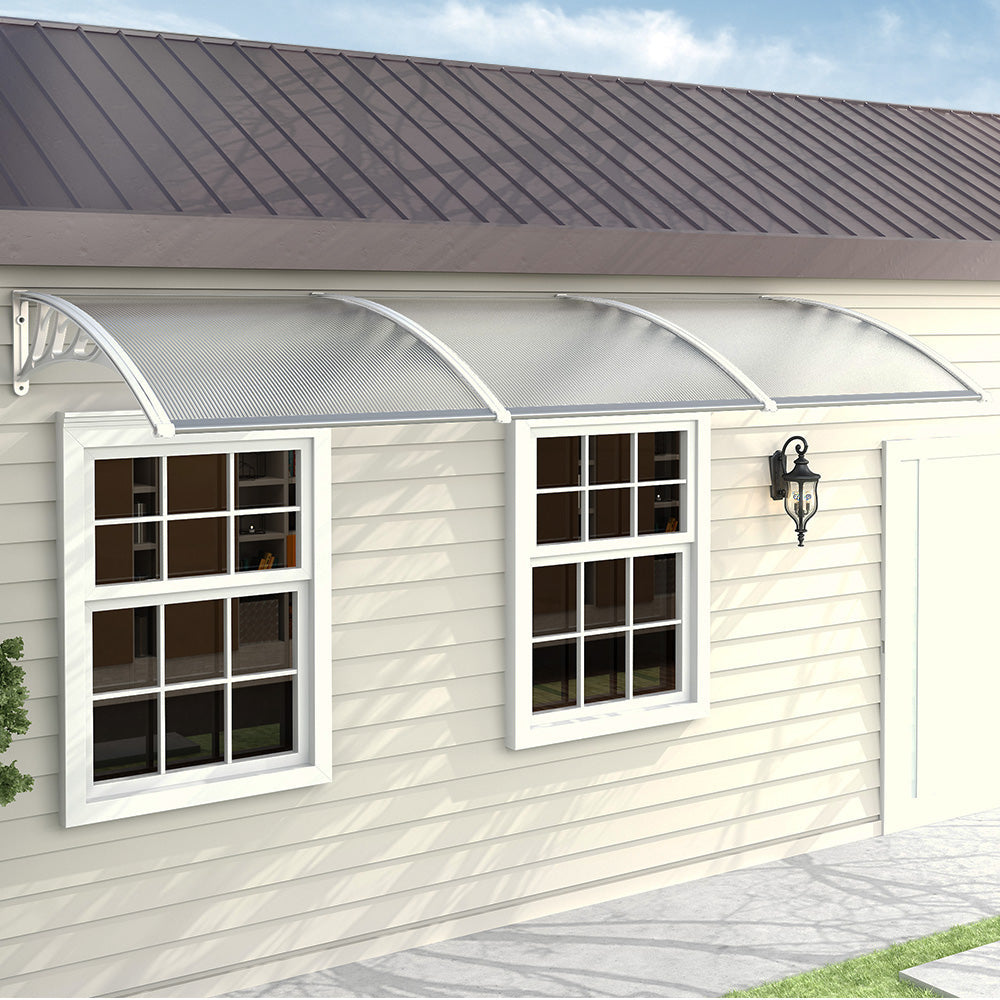 Outdoor Curved Shielded Awning - Rain Shelter - White Awnings   