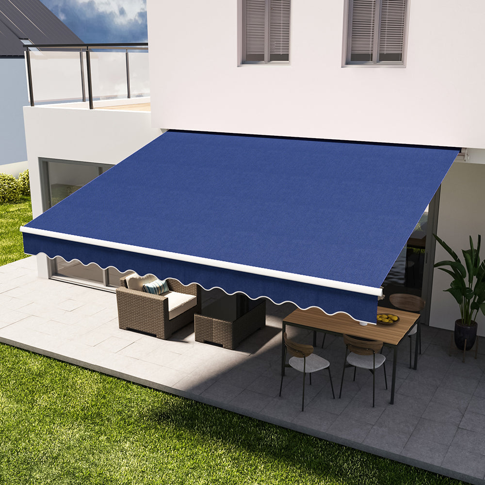 Retractable Patio Awning - Manual Shelter - Blue Awnings   