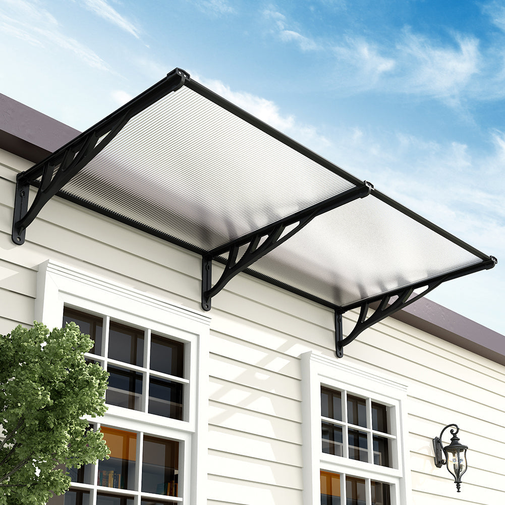 Outdoor Flat Shielded Awning - Rain Shelter - Black Awnings   L 190 x W 90 x H 28 cm 