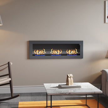 White/Grey Wall-mounted 47-inch recessed bioethanol fireplace with movable flames