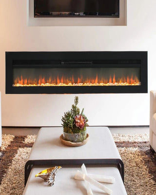 70/80 Inch Electric Fireplace Wall Mounted Recessed Into Fire 9 Fuel Bed Color