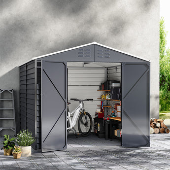 Charcoal Metal Garden Tools Shed with Front Windows and Ventilation